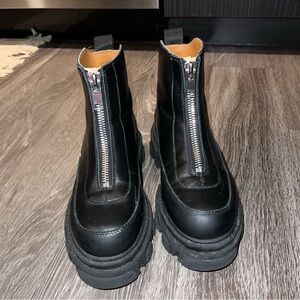 Ganni Leather Zip Ankle Boots